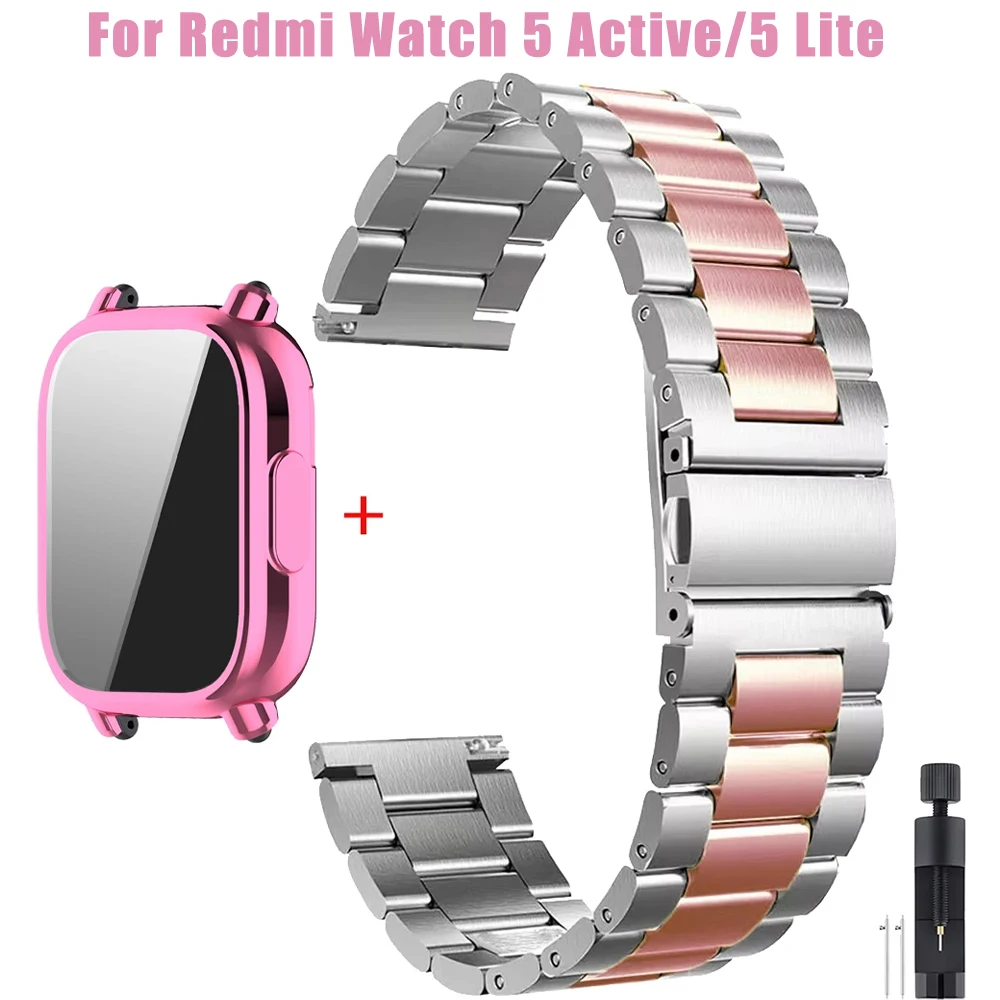 

Чехол из ТПУ + ремешки из нержавеющей стали для Redmi Watch 5, активный мягкий чехол для Xiaomi Redmi Watch 5 Lite, роскошные металлические ремешки для часов Correa