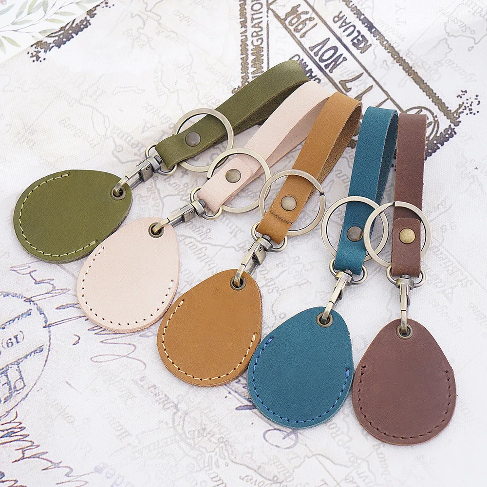 Cow Leather Card Holder Keychain Key Ring Door Lock Access Tags ID Card Case Keychain Access Card Bag Key Tag Ring