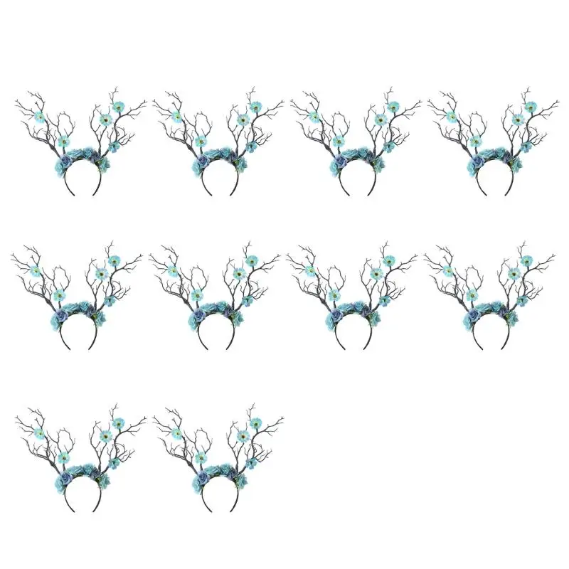 652F 10 قطع زهرة قرن الوعل رباطات قرون الغزلان هيرباند الأزهار الرنة خوذة