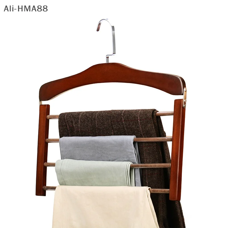 

(YY）1Pc 2025 New Space-Saving Multi-Tier Wooden Pants Hanger Durable Wood Clothes Shelf Hanger Organizer for Ties Scarves