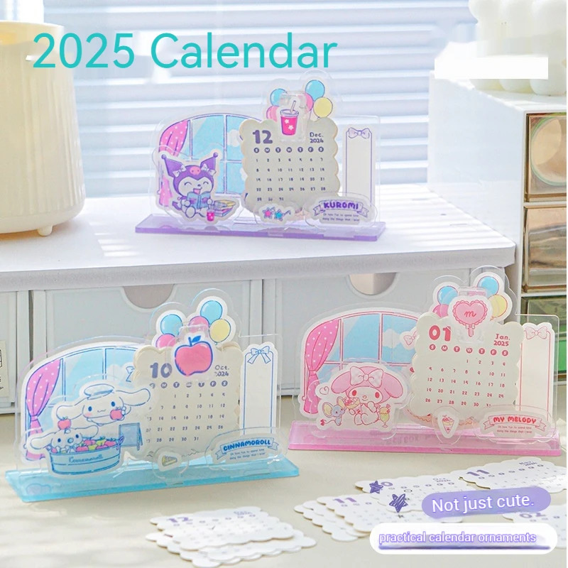 2025 Sanrio Melody Cinnamoroll Kuromi Desk Calendar With Memo Acrylic Tabletop Schedule Monthly Calendar For Home Office School