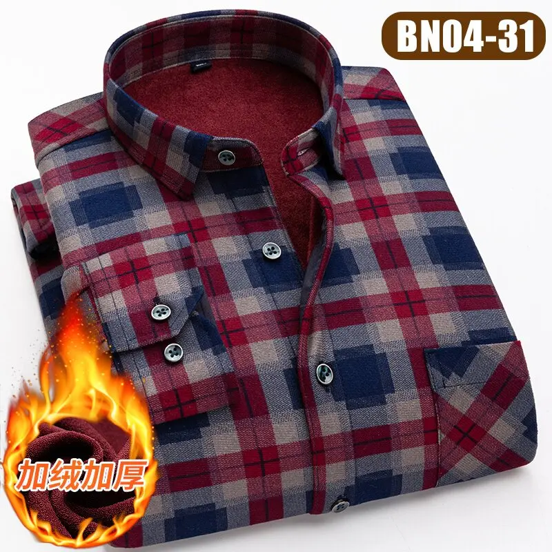 

2024 Autumn and Winter New Fashion Cashmere Thickened Warm Plaid Shirt Men's Casual Loose Comfortable Long-Sleeved Shirt L-5XL