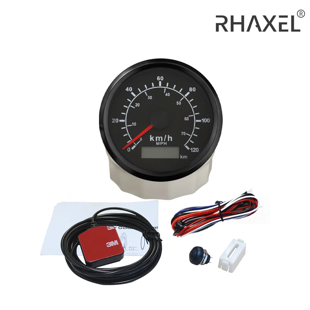 RHAXEL 85mm (3 3/8'') GPS Speedometer Odometer 120KM/H 70MPH Mileage Adjustable Overspeed Alarm for Car RV 12V 24V