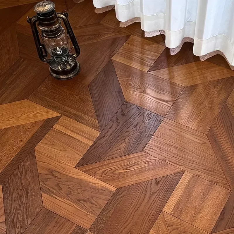 High-end Designer Artistic Parquet Flooring Carbonized Oak Tangram Irregular-shaped Multi-layer Composite Solid Wood Floors