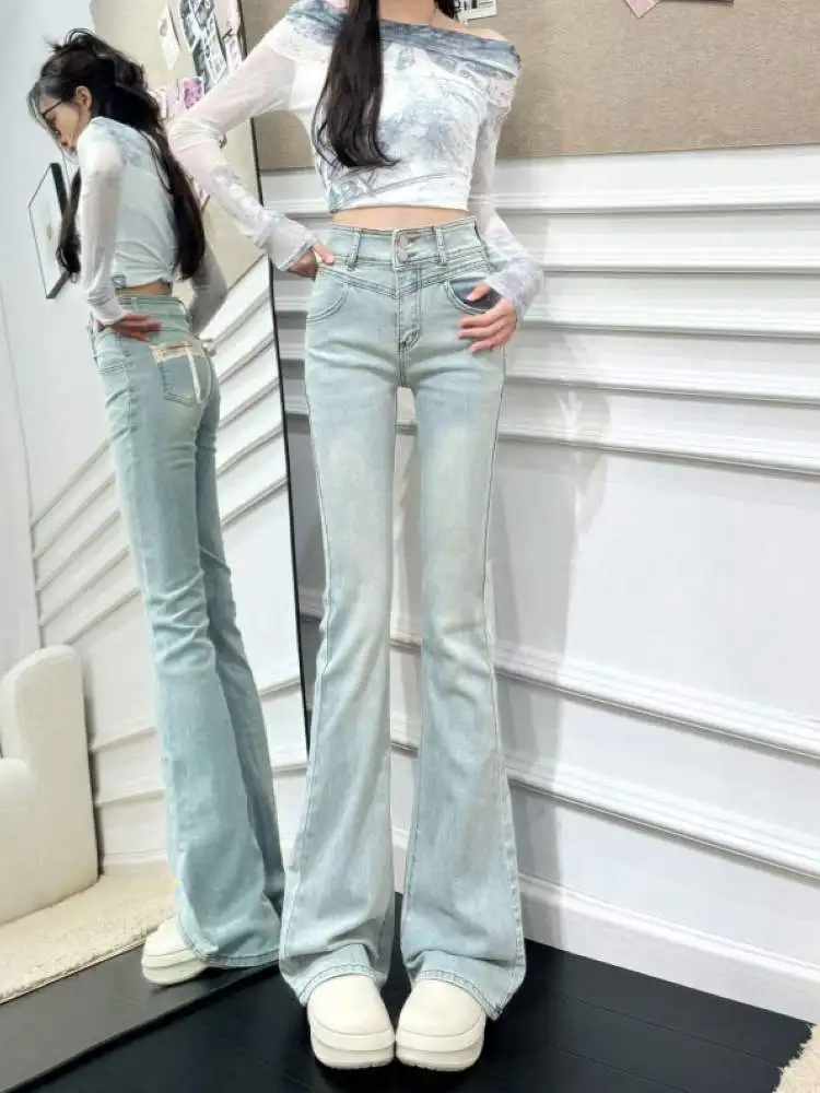 Low Waist Bell Bottom Jeans Women's Summer Thin Denim Pants Casual Style Splicing Process Breathable Standard Fit Jeans