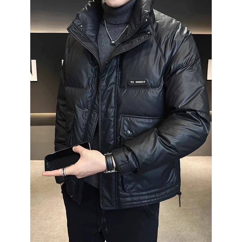 

High-End Lightweight Leather down Jaet Men's 2025 New Winter Thiened Stand Collar Trendy Bla Warm Outerwear Coat