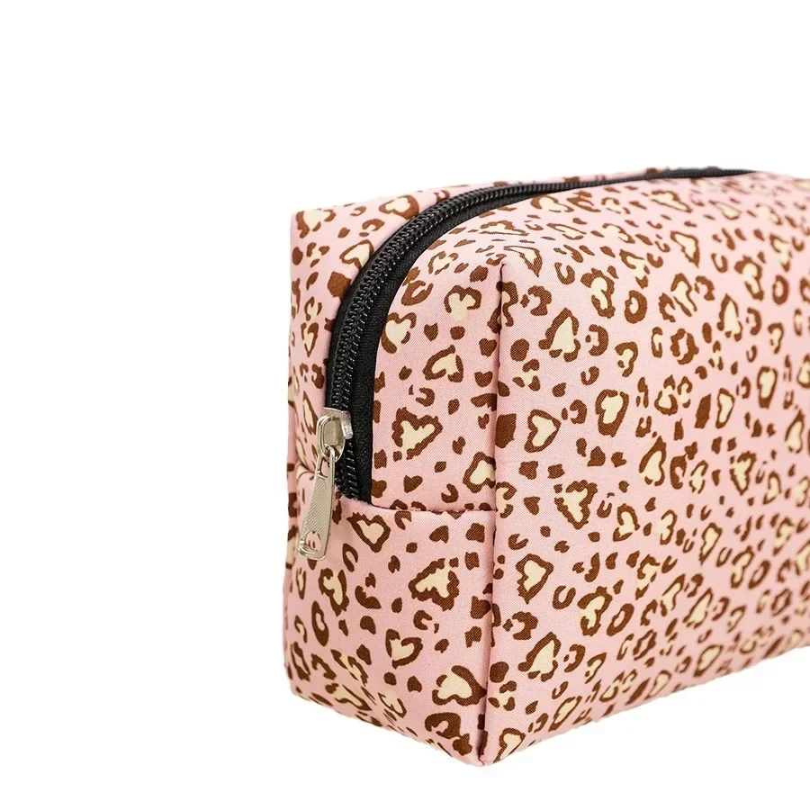 Love Leopard Print Makeup Bag Travel Cosmetic Organizer Large Capacity Octagonal Zipper Cosmetic Bag Women Makeup Pouch Case