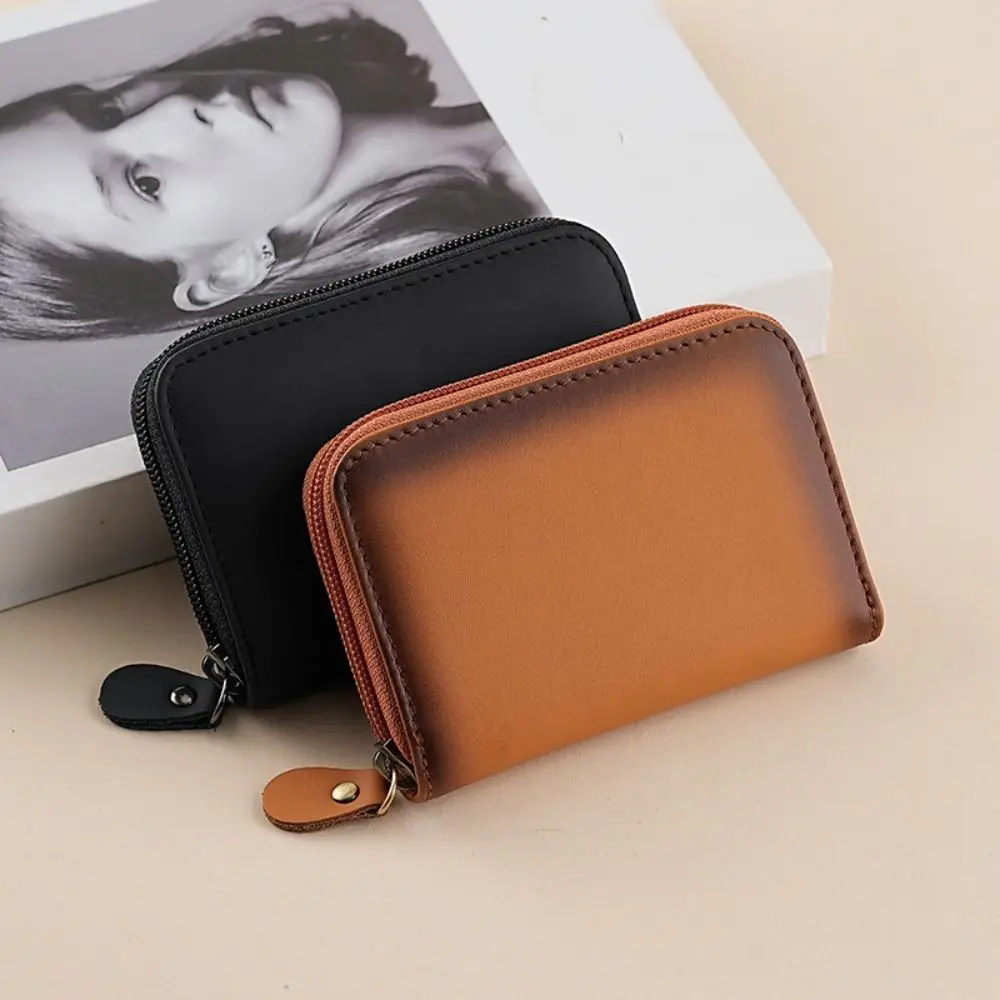 

New Multi Slot Card Holder Solid Color Zipper Wallet Leather Coin Pouch Men