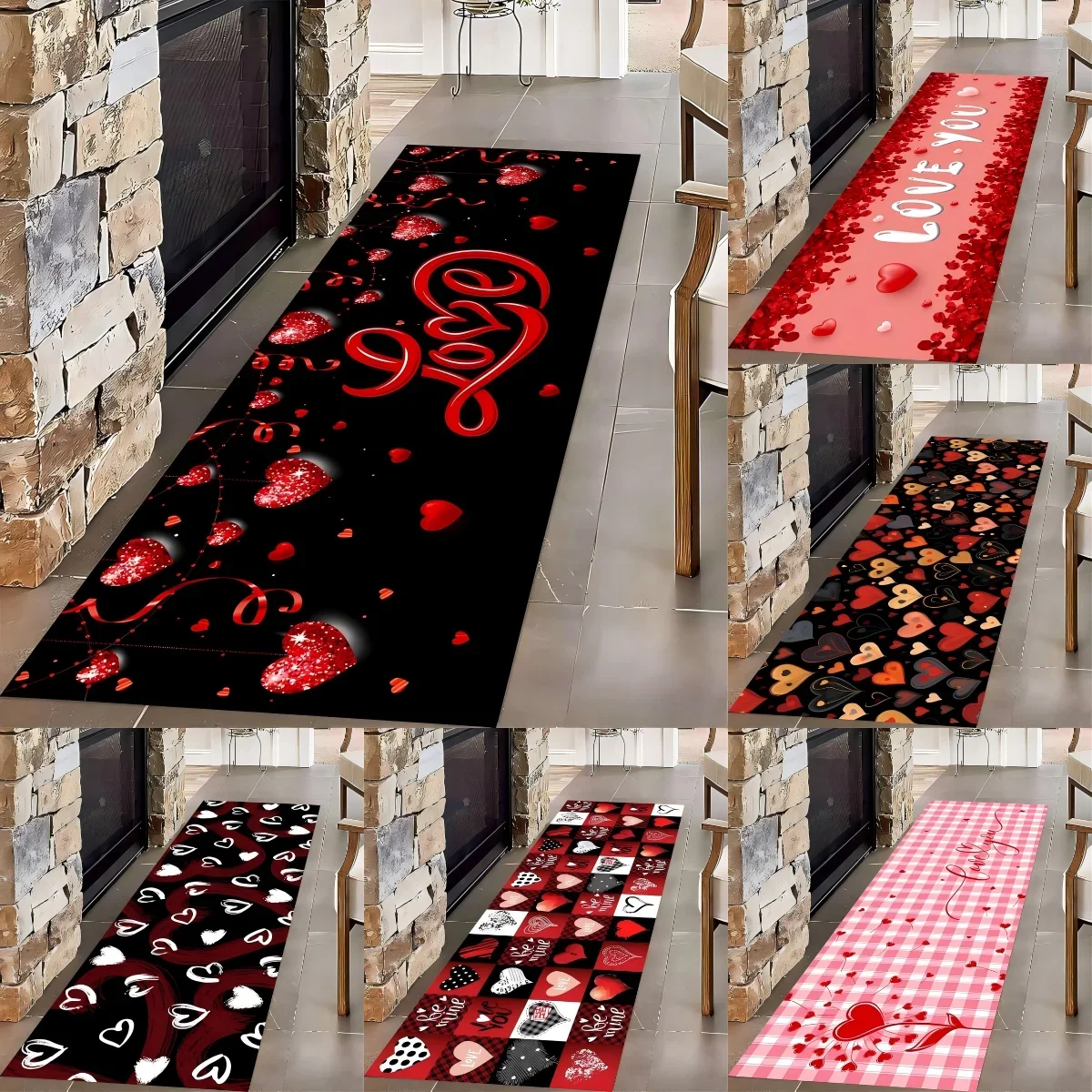 Valentine's Day Hallway Runner Rug,Valentine's Day Red Love Heart Carpet Home Decor Kitchen Carpet, Apartment Hallway Party Rug