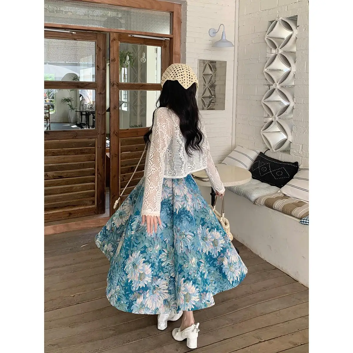 

Plus Size Large Size Women's Vintage Oil Painting Floral Print ter Dr Beach Vaion Long Skirt Ele Lady Sle Loose Fit High...