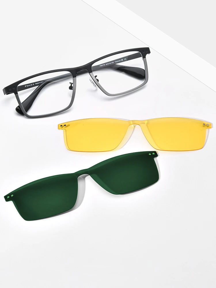 FONEX Titanium Progressieve Bril Bijziendheid Optische Brillen Mannen Vierkante Magneet Clip Brillen Nachtzicht 85776 - afbeelding 2