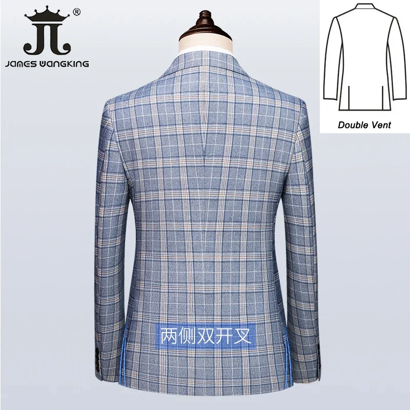 ( Blazer + Vest+Pants ) High-end Brand Fashion Plaid Men\'s Formal Business Suit 3Pce Groom Wedding Dress Tuxedo Casual Slim Suit