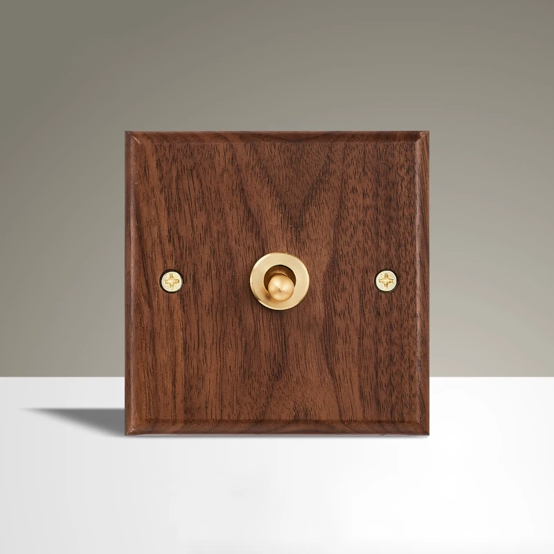 Pelsieur Retro American Industrial Style Light Switch Socket, Solid Wood Brass Toggle Switch Plate, Antique Homestay Switch