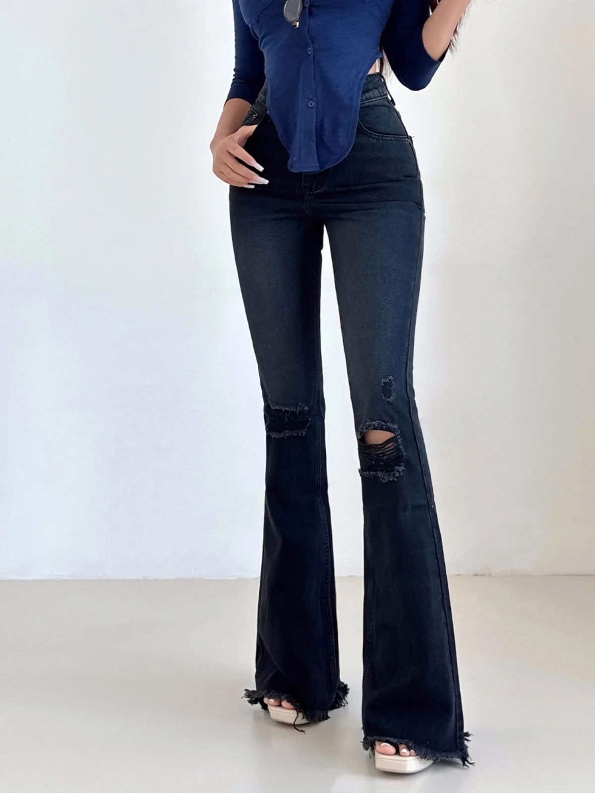 American Style Spicy Girl Retro Slim Slightly Flared Jeans Women's 2024 Autumn New High Waisted Casual Versatile Jeans YDJC