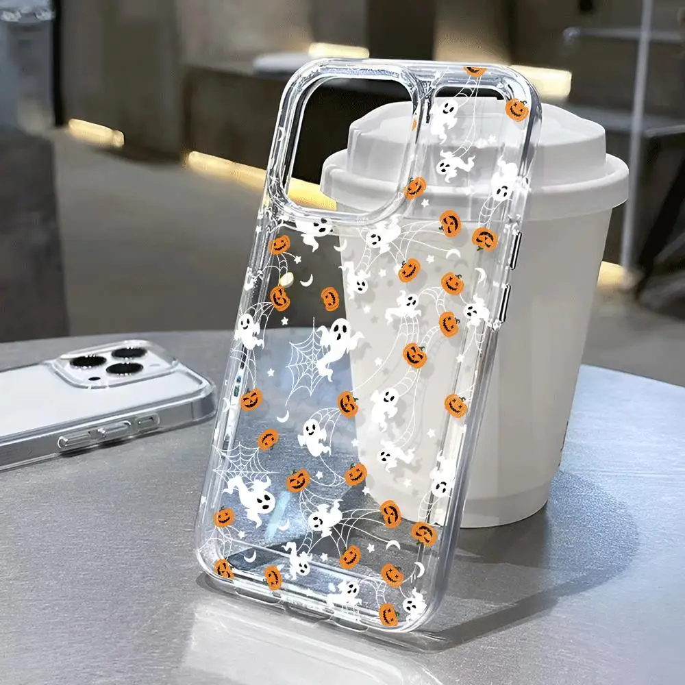 

Halloween Pumpkin Ghost Clear Case for iPhone16 Pro Max 16Pro 16Plus 16 15 Pro Max 15Pro 15Plus 15 13 13Pro 14 12 11Pro Max Plus