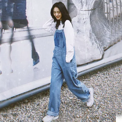 

Женский комбинезон с широкими штанинами и высокой талией, осенне-зимний, новый, свободный крой, прямые брюки, джинсовый комбинезон