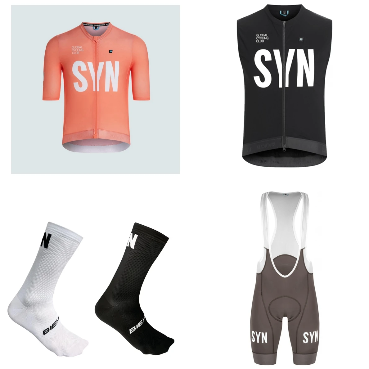 Summer short sleeve Bicycle suit 2026 Black Blue SYN convenient cycling Jersey and bib shorts 4-piece set view 2
