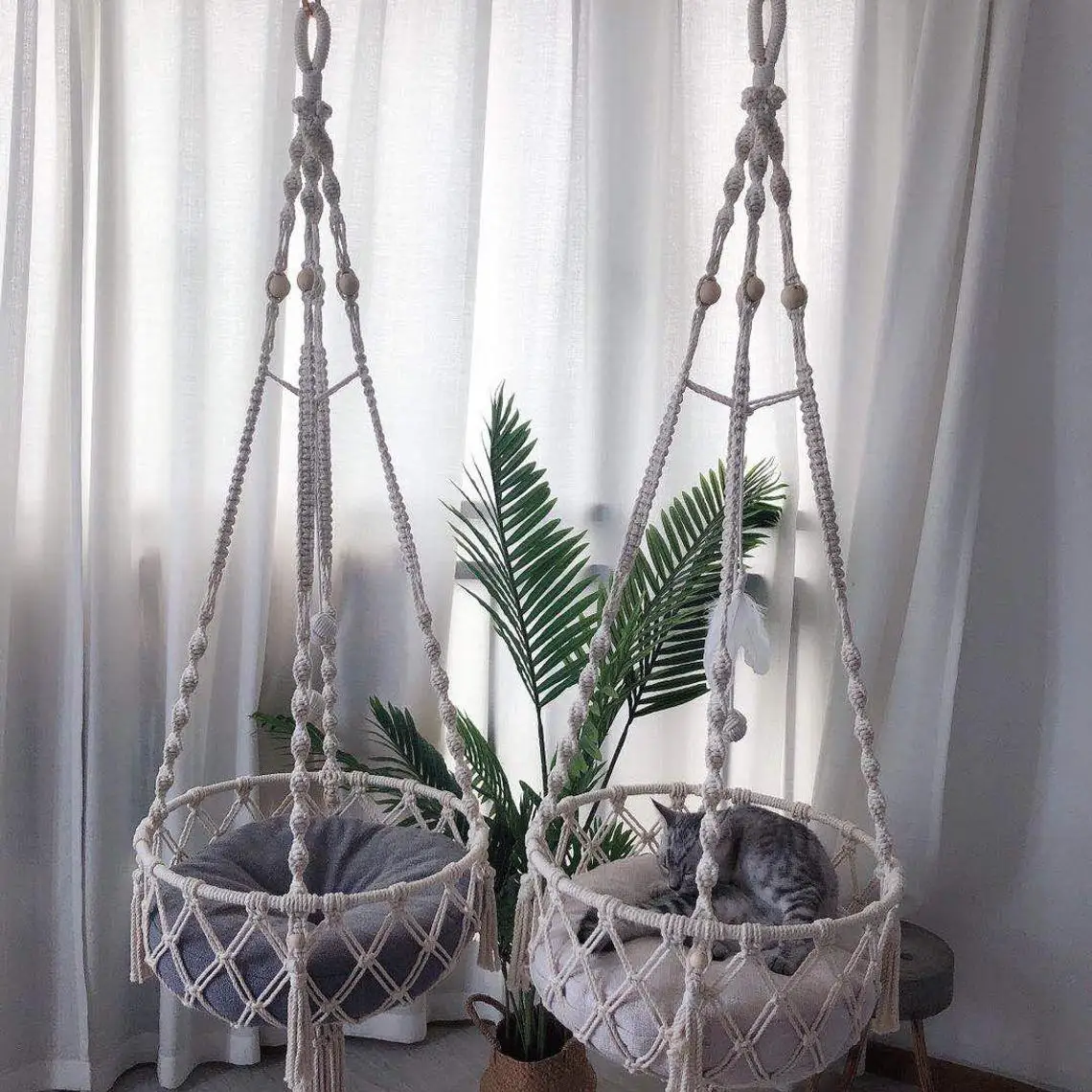 Boho Macrame Pet Hammock Macrame Cat Hanger Pet Hammock For Home Decor Boho Pet Accessories For Cat