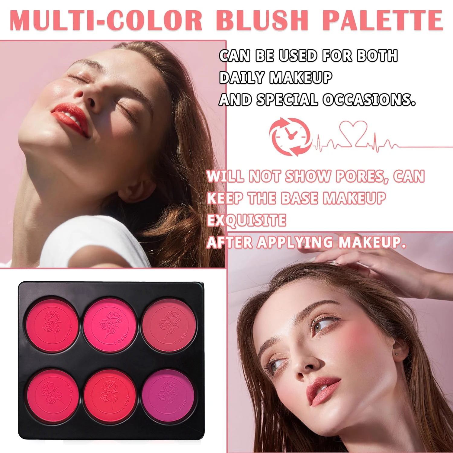 6 Colors Blush Palette for Cheeks,Face Matte Contour Blush Makeup Palette,Buildable Shimmer Facial Cheek Blusher Shades