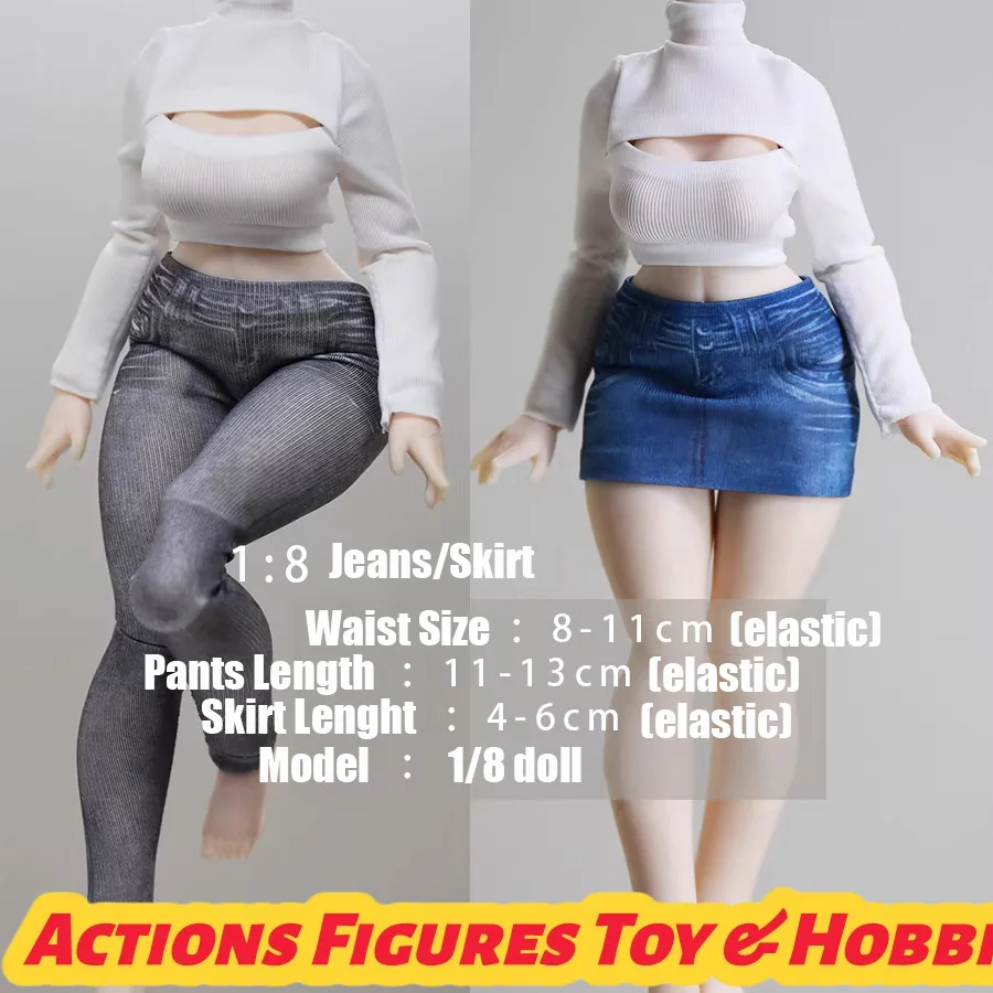 

【15 days shipping】1/8 Scale Female Open Chest Long Sleeves Tight Shirt High Stretch Jeans Denim Skirt Clothes Model