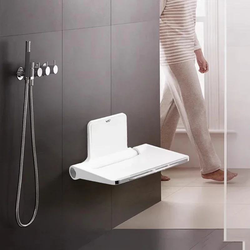 

Wall Mounted Folding Bath Stool Space Saving Shower Seat for Elderly Non Slip Corner Bench for Bathroom and Changing Shoes