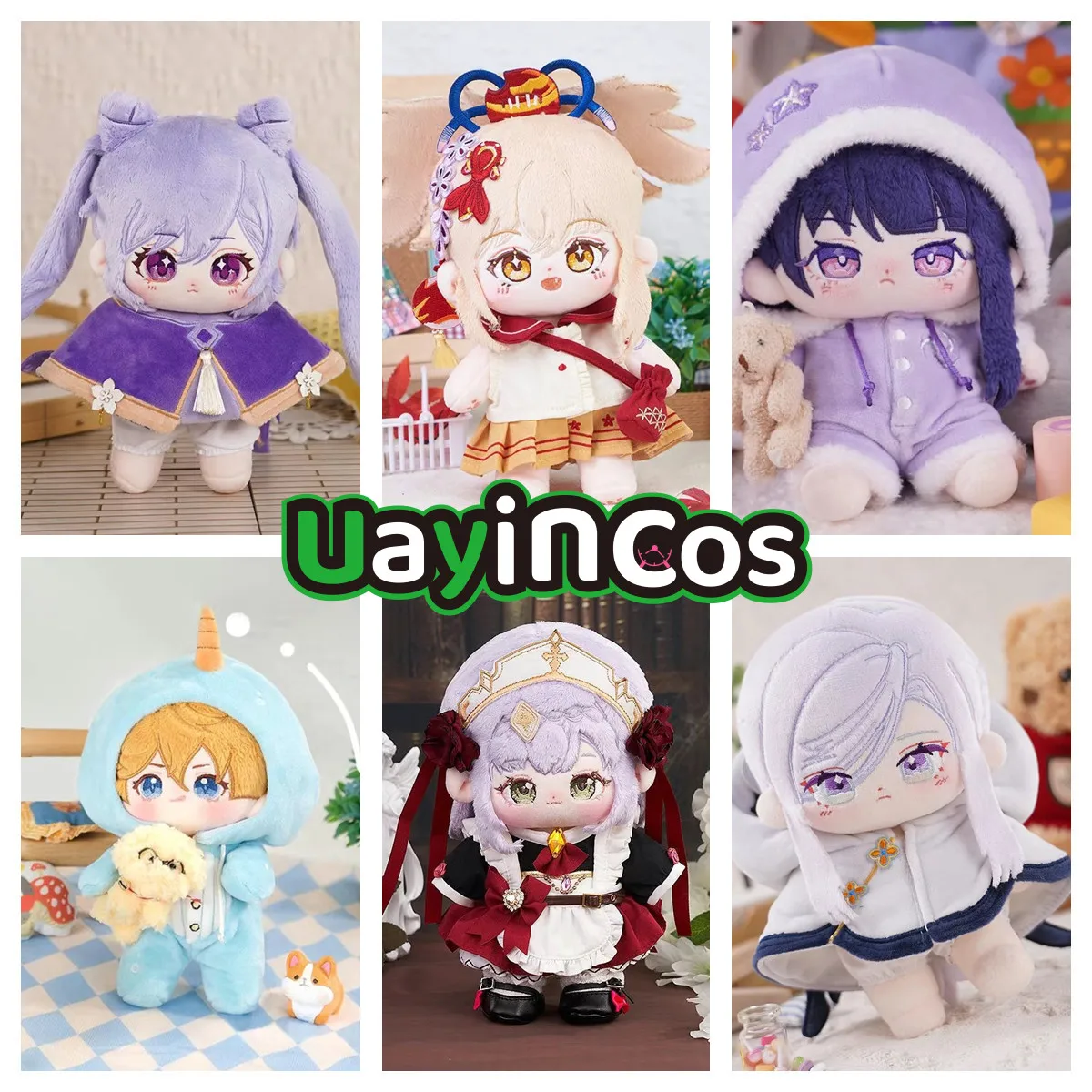 Genshin Impact Anime Figure Toy for peuv, Keqing, Tartaglia, Shenhe, Raiden, Shogun, Noelle, Cotton Butter Clothes, Plushie, 20cm