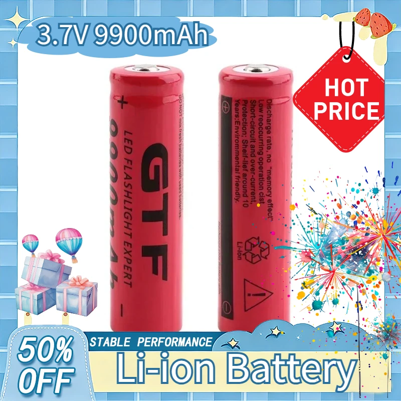 

3,7 V, 18650, 9900mAh capacidad, batería recargable iones litio para linterna, batería antorcha + cargador