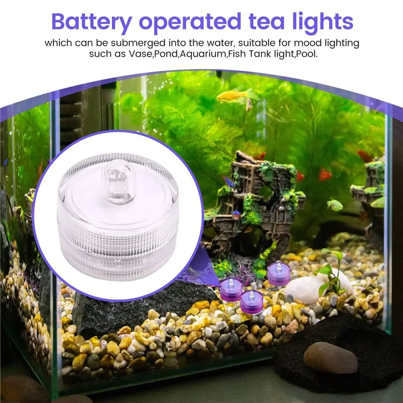 ABRE-12Pcs Submersible LED Light,Purple Waterproof Flameless Candle Tea Lights,Underwater Battery Operated Seasonal Festival