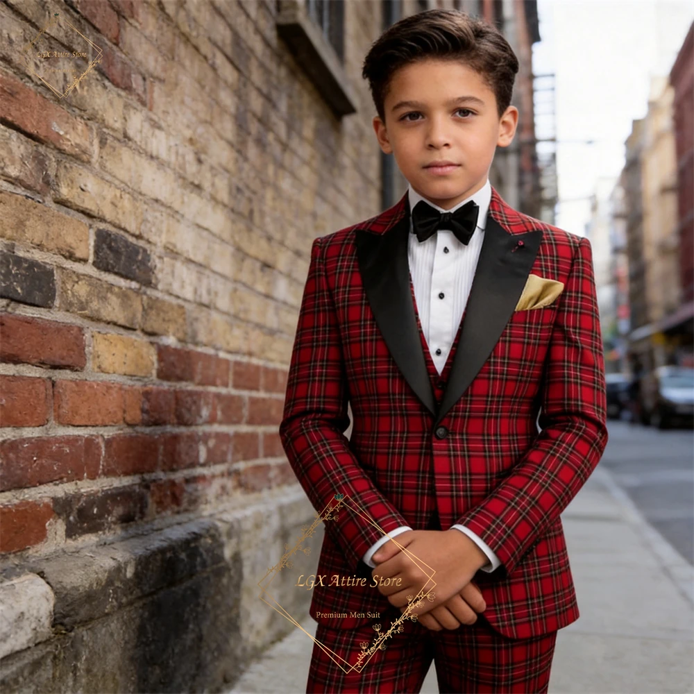 Boys' Scottish Style 3-Piece Suit (Jacket, Vest, Pants) Custom Wedding Evening Children's Best Man Gentleman Suit