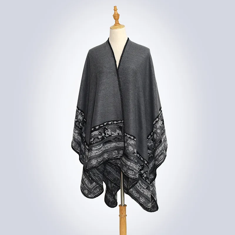 Poncho en cachemire pour femme, style ethnique, tourisme, vacances, cape, printemps, automne, crochet, fleur, coupe-vent