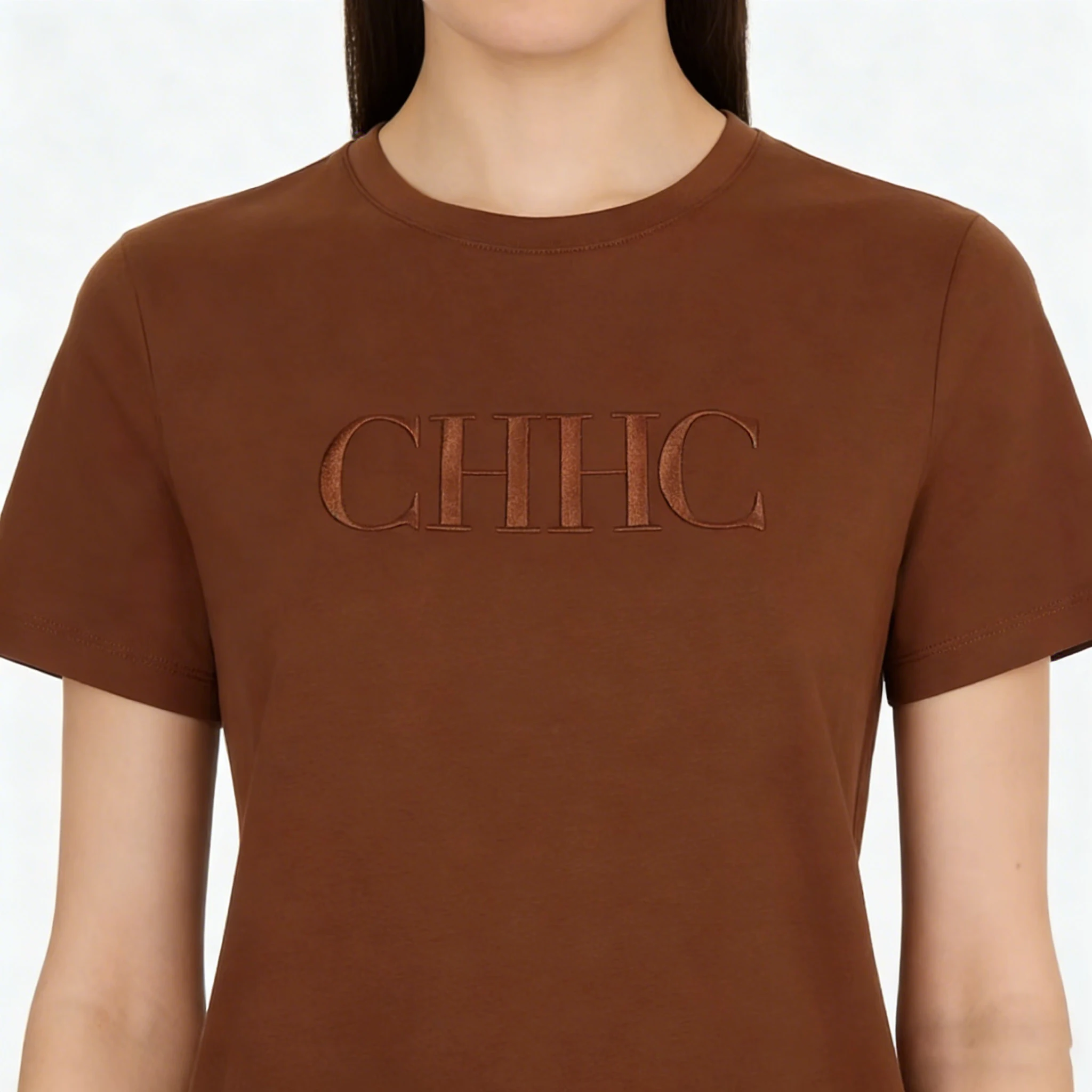 CH Elegant Womens Cotton T Shirt Embroidered Detail Short Sleeve Casual Blouse Versatile Daily 2026 Fashion Top