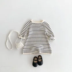 MILANCEL Girls' Knitted Dresses 1-6 Y Children's Striped Versatile Sweater Dress Spring Autumn Kid's Clothes Girls Outfit