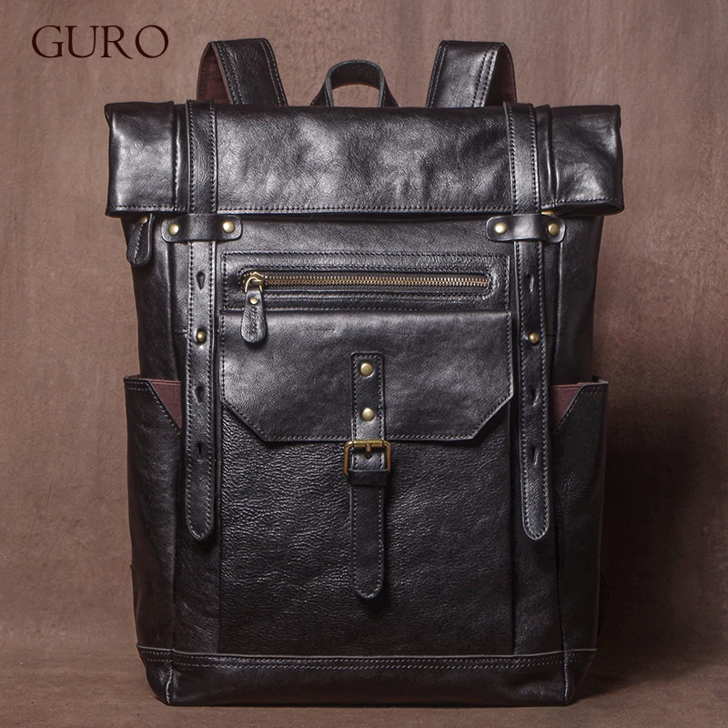 GURO wysokiej jakości plecak z prawdziwej skóry mężczyźni weekendowa torba podróżna w stylu retro Top skóra bydlęca luksusowa torba na laptopa zewnętrzne plecaki taktyczne
