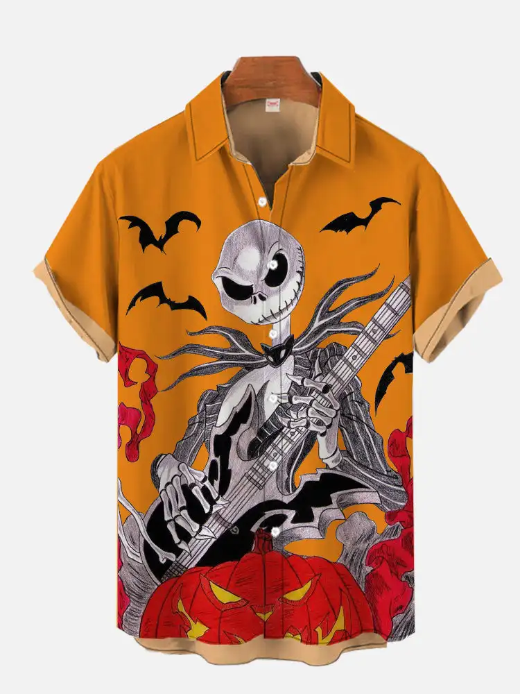 Halloween Men\'s T-shirt 3D Duckling Horror Pumpkin Print Shirt Men\'s Summer Casual Short Sleeve Shirt Hip Hop Oversized Shirt