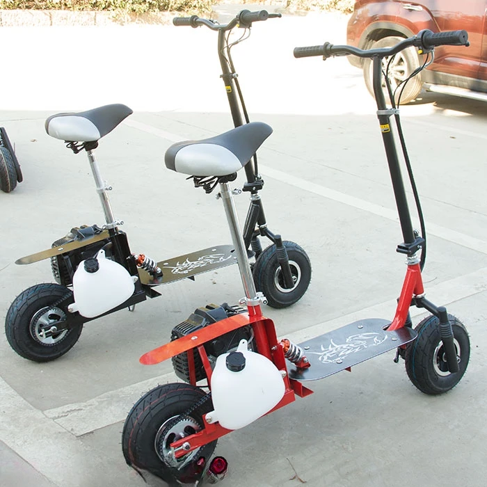 2-stroke foldable gasoline scooter, pneumatic two-stroke fuel assisted scooter, pedal for mini motorcycle