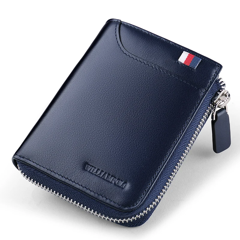 WILLIAMPOLO Men Wallets Genuine Leather Wallet Men Luxury Brand Purses Wallets For Men Zipper Coin Purse Wallets With Gift Box