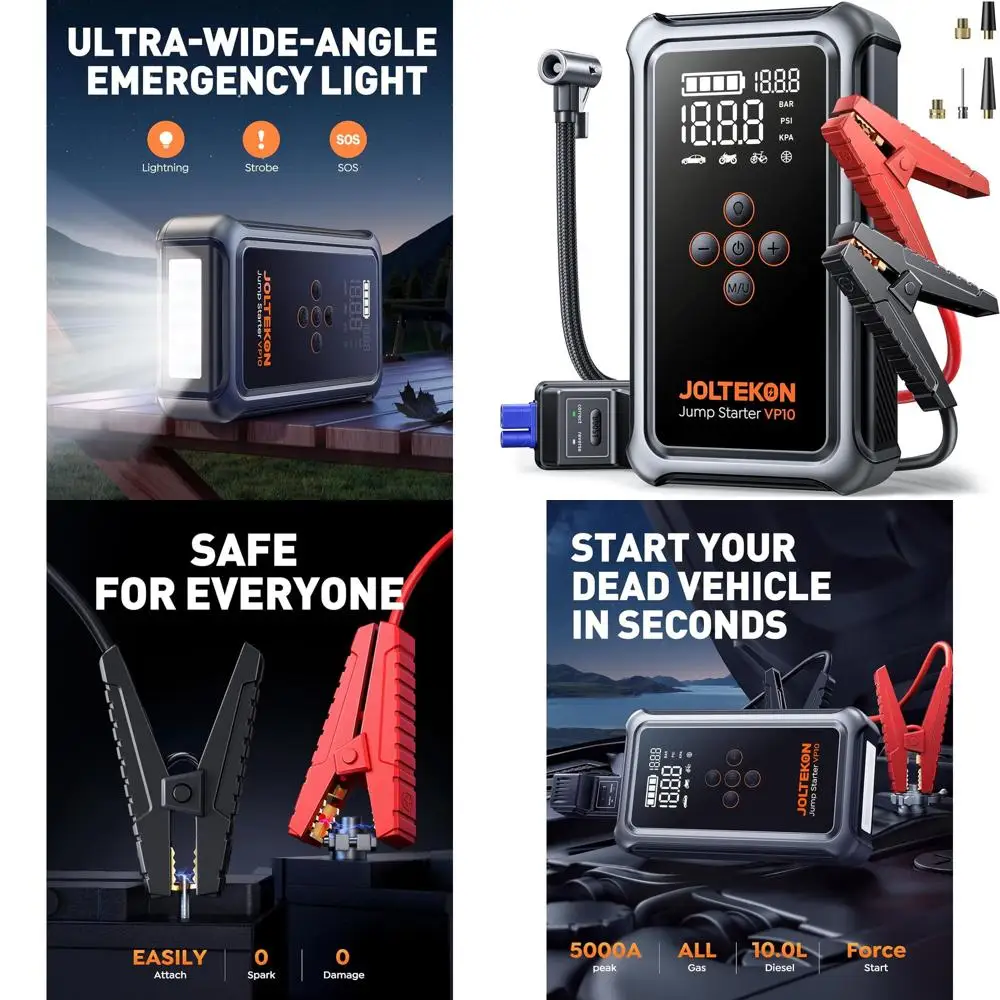

Jump Starter with Air Compressor, 5000A Portable Car Battery Jumper Starter(All Gas/10L Diesel) with 150PSI Auto-Shutoff Tire In