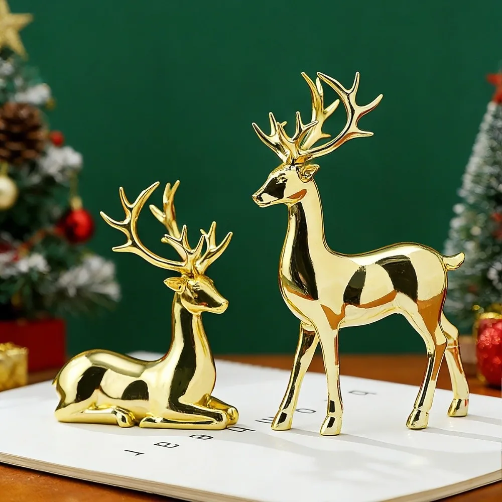 Creative Deer Desktop Ornament Sitting/Standing Position Cute Reindeer Sculpture Modern Durable Christmas Deer Statue