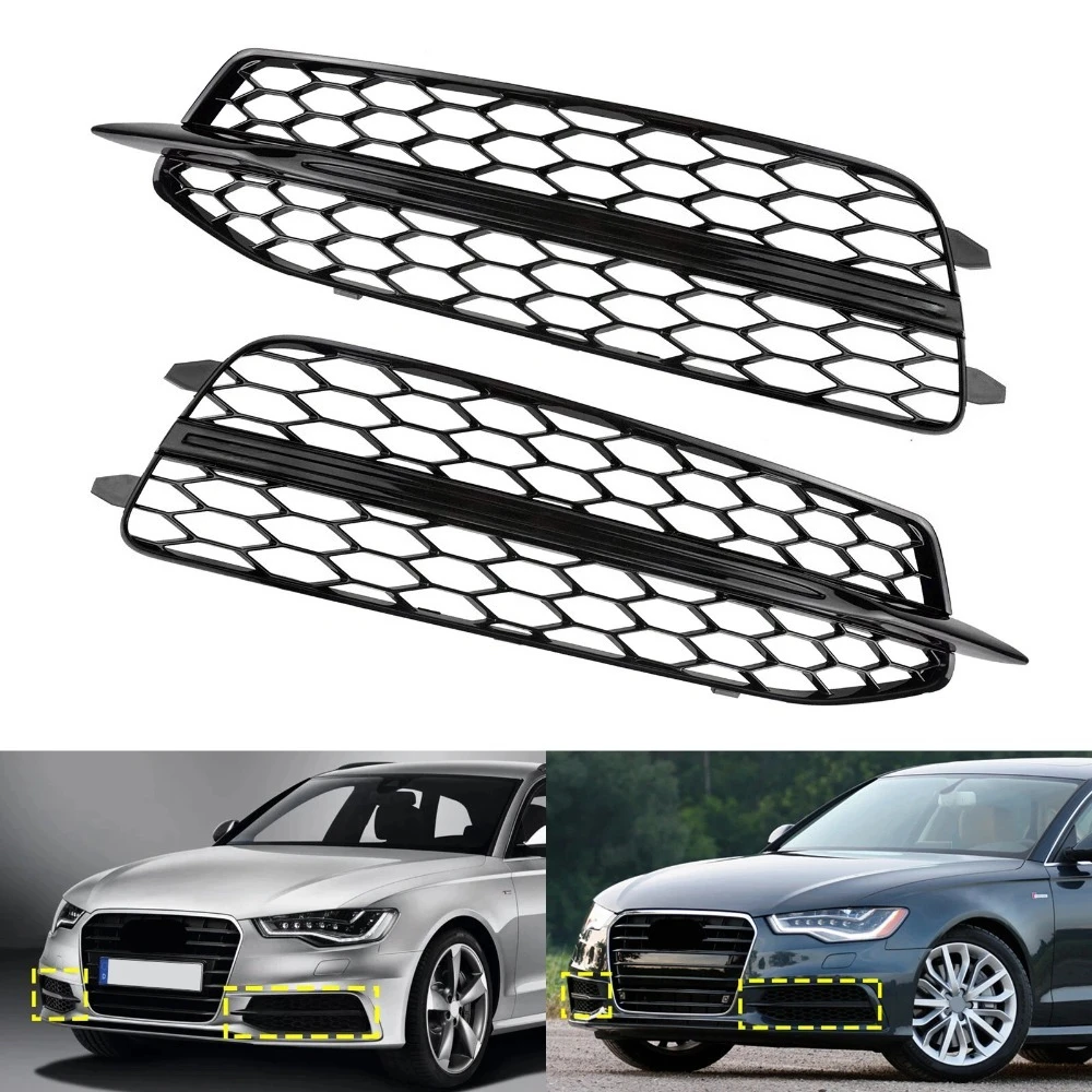 

Honeycomb Hex Fog Light Bezel Grill For Audi A6 C7 S Line 2011-2014 4G0807681D 4G0807682D Front Bumper Fog Light Grille Cover