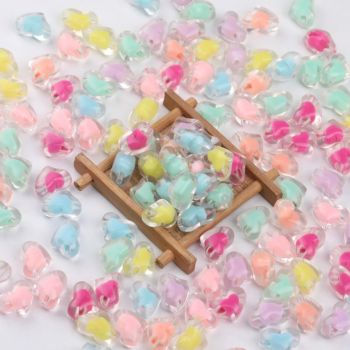 50g/150g Random Color Acrylic Double‑Layer Heart Beads 15*20mm Outer Loose Beads For DIY Necklace Earring Jewelry Making