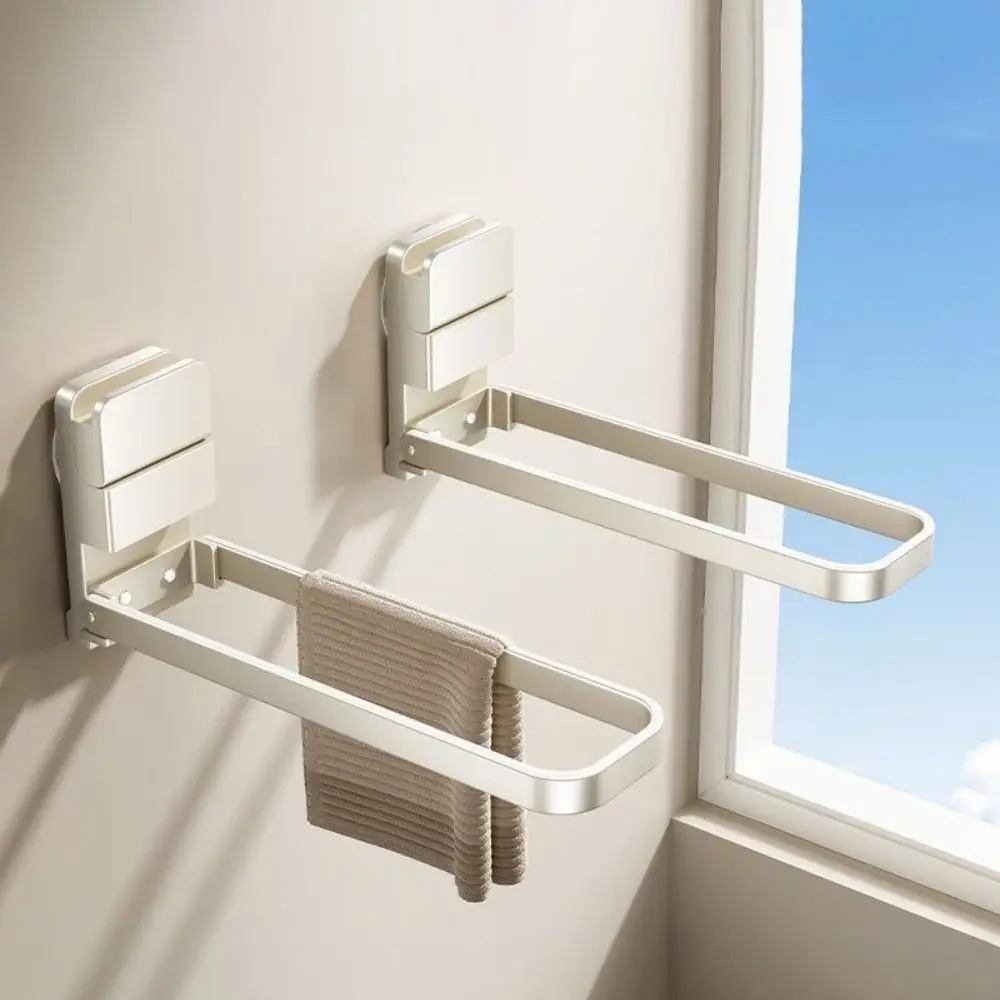 Bathroom Suction Cup Foldable Towel Rack Carbon Steel Towel Hanger Damage-Free Compact Design Folding Towel Rack