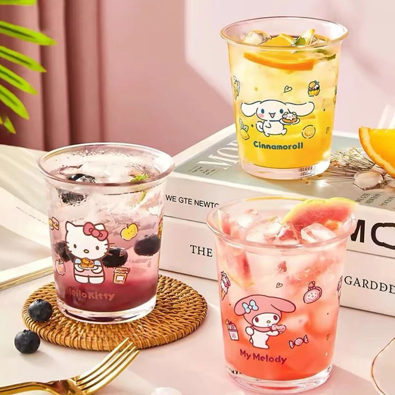 400Ml Kawaii Sanrio Anime Glass Cup Cute Hello Kitty Cartoon Good-Looking Thickening Coffee Juice Milk Beverage Cup Girls Gifts