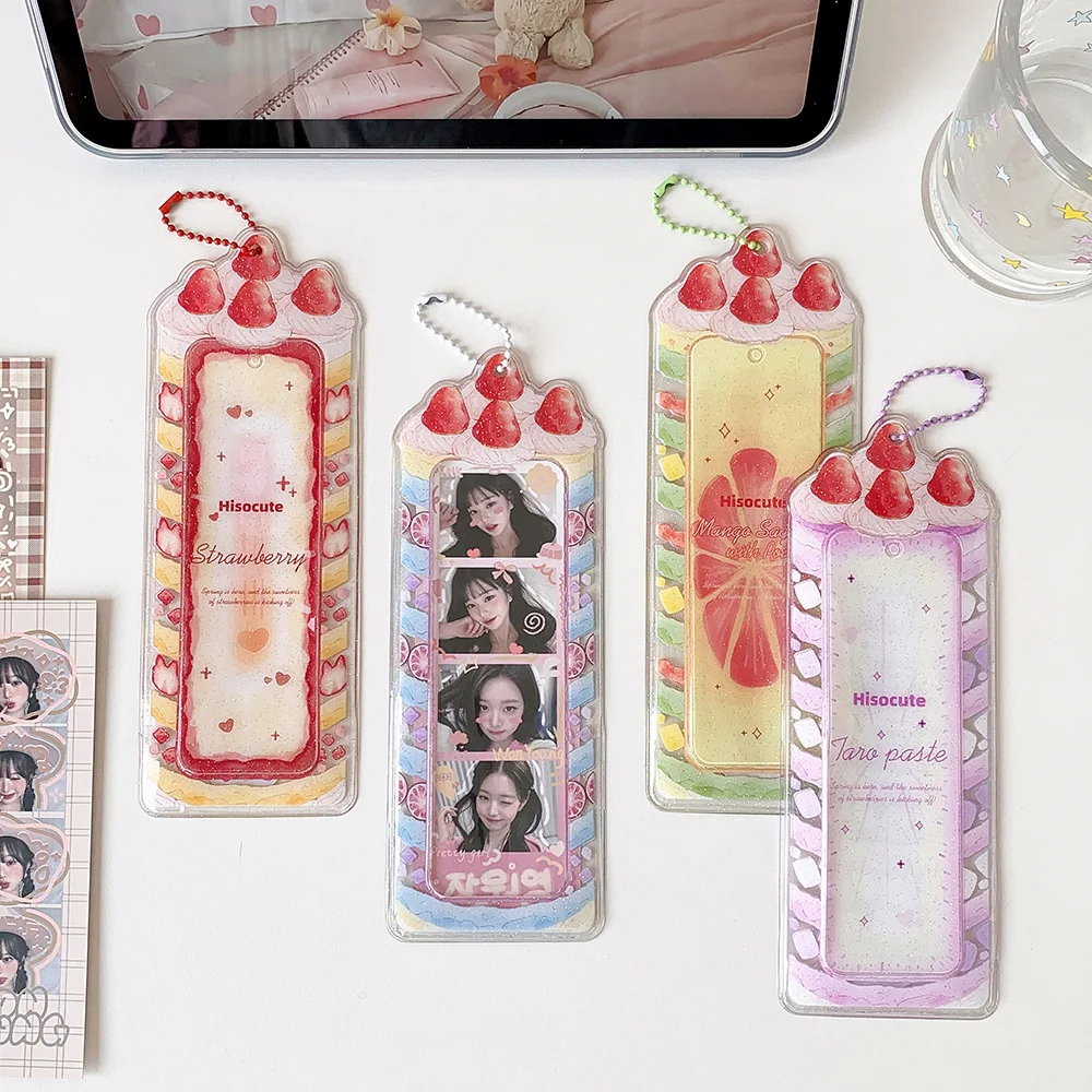 Cute Cartoon Strawberry Cake Transparent Life Four Grid Card Holder Student Kpop Four Grid Photobooth Pendant Card Pouch image 3