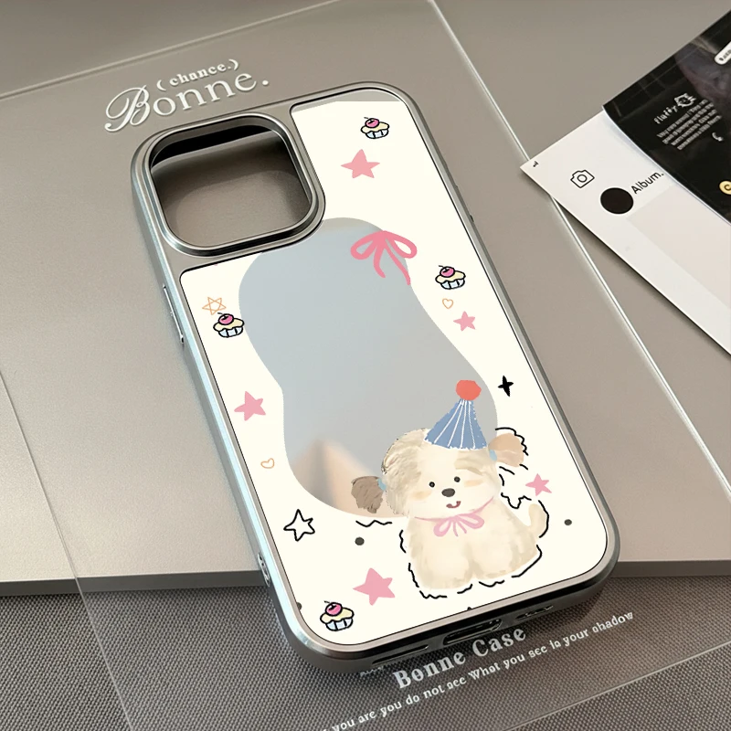 INS Koreanische Kuchen Bär druck Spiegel Nette Telefon Fall Für iPhone 17 Air 16 15 Pro Max 14 13 12 11 plus Y2K Abdeckung