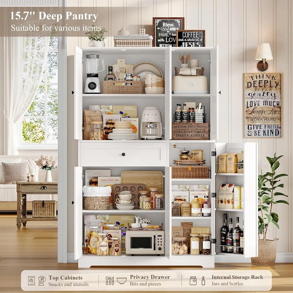 Armadietto portaoggetti per dispensa da cucina alto 68", armadio da cucina moderno con ante e ripiani, dispensa per alimenti indipendente con Lar