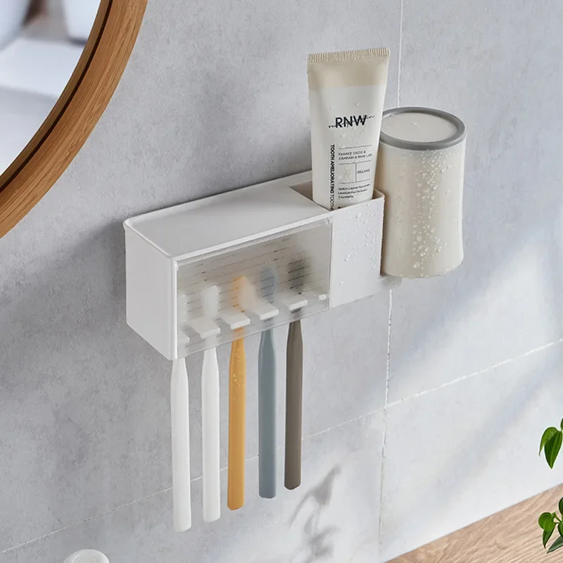 Bathroom Shelves Wall Mount Toothbrush Toothpaste Holder Suction Cup Storage Rack Toiletries Organizer Bathroom Accessories