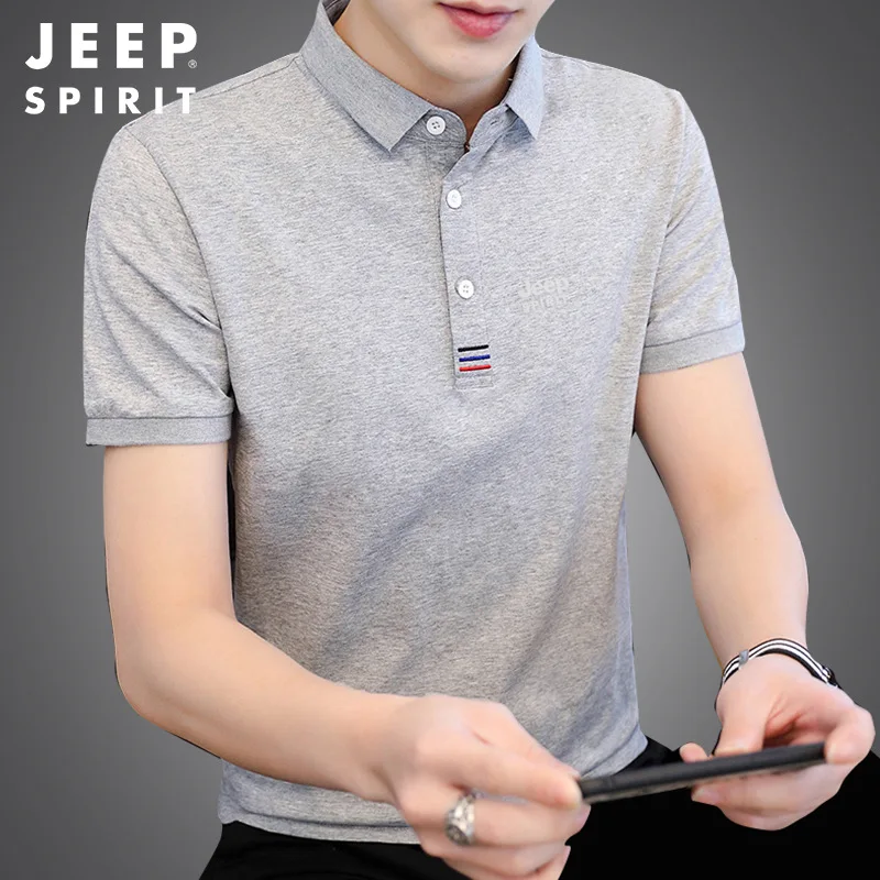 Jeep spirit verão homens moda negócios polo camisa casual versátil polo pescoço manga curta sólido simples temperamento camiseta topo