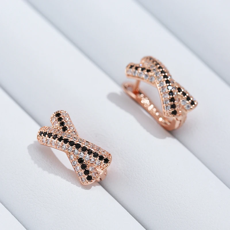 Kinel Hot Full Shiny Natural Zircon Cross Dangle Earrings for Women Fashion 585 Rose Gold Color Accessories Daily Fine Jewelry