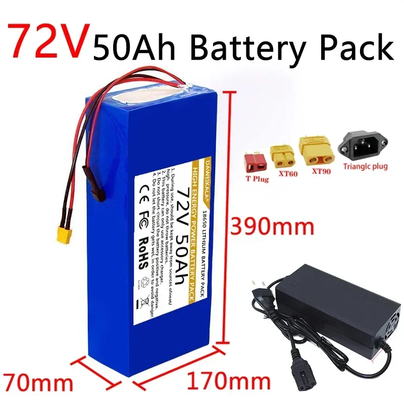 72V 18650 Battery pack 50Ah High power with 40A BMS for Electric vehicle Electric motorcycle Energy storage power supply