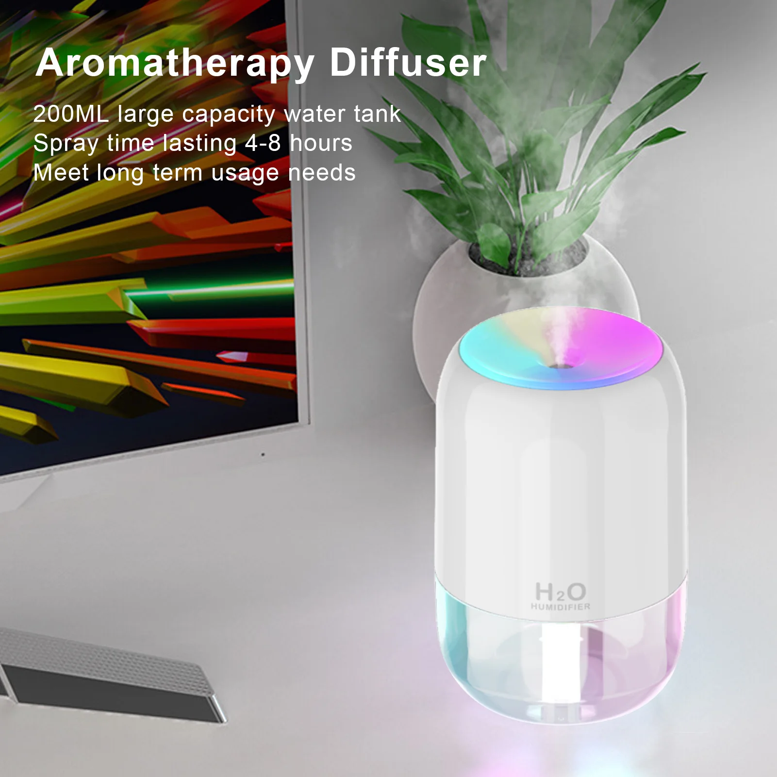 

200ml Aromatherapy Diffuser Aroma Diffuser Aromatherapy Machine Mist Humidifier with 7 Colorful Ambient Lights for Household Bed